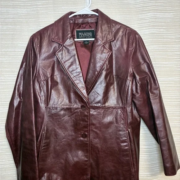 90s/Y2K Wilsons Pelle Studio Oxblood Red Genuine Leather 2-Button Blazer - Picture 1 of 10